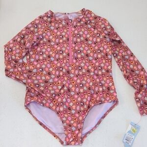 Cat & Jack Pink and Orange Patterned Kids Swim Rashguard